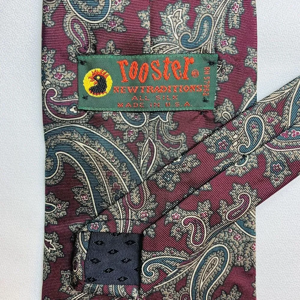 Rooster Silk‎ Paisley Necktie Tie Preppy Office Professional Made USA READ